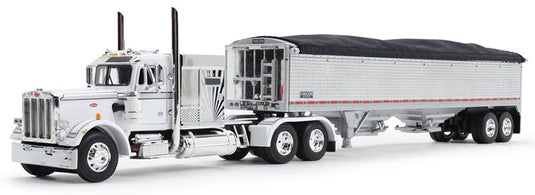 Peterbilt Model 359 & Wilson High Side Grain Trailer  ホワイト/クローム  トレーラー / DCP 1/64 建設機械模型 工事車両