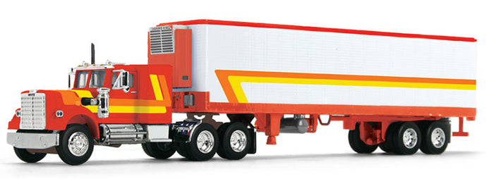 White Western Star 4900 & 40ft Vintage Refrigerated Trailer  レッド/オレンジ/イエロー  トレーラー / DCP 1/64 建設機械模型 工事車両