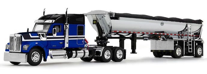 Kenworth W990 & MAC Half Round End Dump Trailer  ブルー/ブラック  ダンプ / DCP 1/64 建設機械模型 工事車両