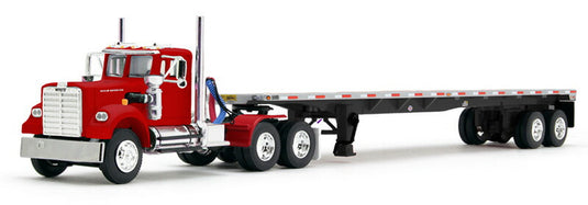 White Western Star デイキャブ バイパーレッド & 48フィート フラットベッドトレーラー / DCP 1/64