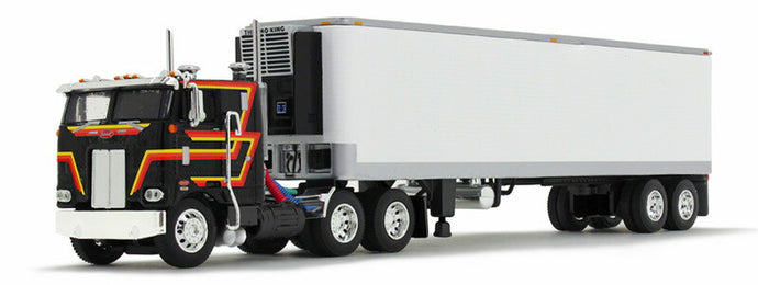 Peterbilt Model 352 COE 86インチ スリーパー ブラック ホワイト 40フィート ヴィンテージ トレーラー リーファー付き DCP by First Gear / 1/64 建設機械模型 工事車両