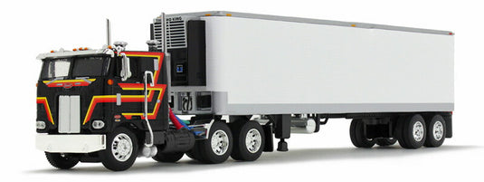 Peterbilt Model 352 COE 86インチ スリーパー ブラック ホワイト 40フィート ヴィンテージ トレーラー リーファー付き DCP by First Gear / 1/64 建設機械模型 工事車両