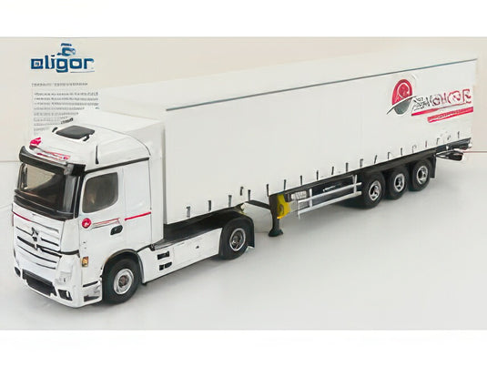 MERCEDES BENZ   ACTROS 5 1851 TRUCK TELONATO TRANSACTUEL TRANSPORTS 2018   WHITE トラック / ELIGOR 1/43 建設機械模型 工事車両