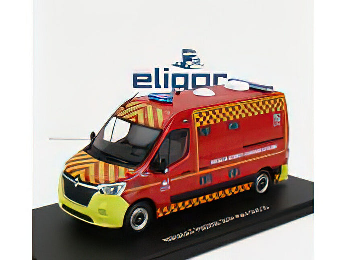 RENAULT - MASTER VAN VSAV SDIS 35 VEHICULE DE SECOURS ET D'ASSISTANCE AUX VICTIMES SAPEURS POMPIERS 2019 - RED YELLOW/ ELIGOR 1/43 トラック 模型