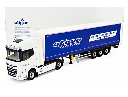 DAF XG+ TRUCK TELONATO AFRAC SERVICE TRANSPORTS 2023 WHITE BLUE/ELIGOR 1/43模型ミニカー