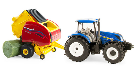 New Holland T6.180 トラクター New Holland 560 ラウンドベーラー付き / ERTL 1/32 農業機械模型