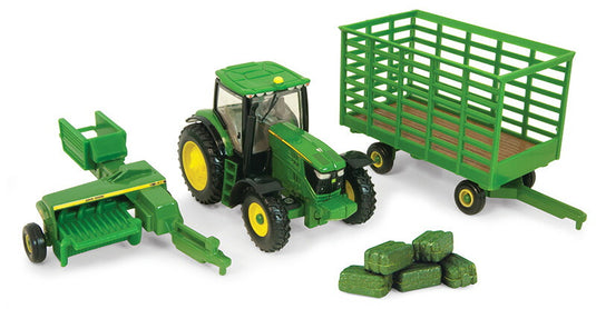 John Deere 6210R トラクター、John Deere 338 ベーラー、ワゴン、ベールセット / ERTL 1/64 農業機械模型