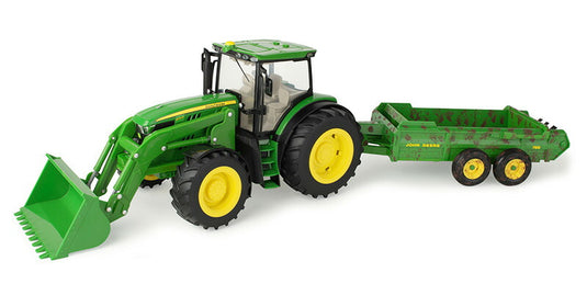John Deere 6210R トラクター ローダー、スプレッダー付き ダーティデコ / ERTL 1/16 農業機械模型