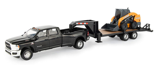 RAM 3500 ピックアップトラック、Case SV340B スキッドステア、グースネックトレーラーセット / ERTL 1/32 農業機械模型