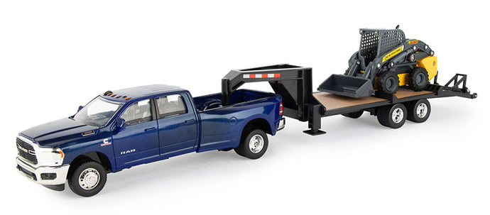 RAM 3500 ピックアップトラック、New Holland L230 スキッドステア、グースネックトレーラーセット / ERTL 1/32 農業機械模型