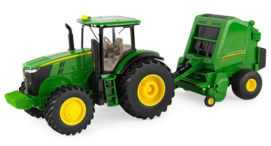 John Deere 7270R トラクター 560R ラウンドベーラー、ラウンドヘイベール2個付き / ERTL 1/32 農業機械模型