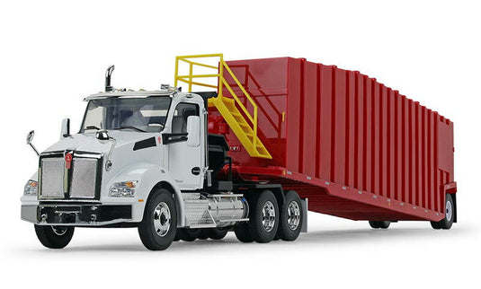 Kenworth T880 ウインチトラック  ホワイト & Pinnacle Frac Tank Trailer  バイパーレッド  トレーラー / First Gear 1/34 建設機械模型 工事車両