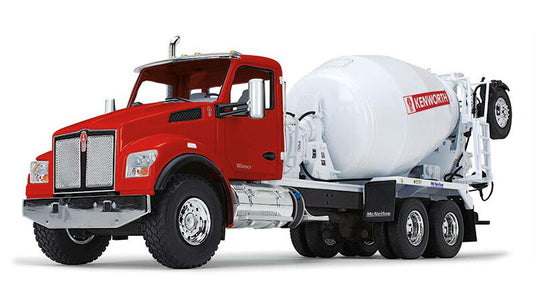 Kenworth T880S  McNeilus Bridgemaster コンクリートミキサー付、レッド & ホワイト  ミキサー / First Gear 1/34 建設機械模型 工事車両