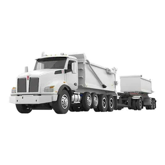 ケンワース Kenworth T880 ダンプトラック＆トレーラー クアッドアクスル ホワイト / FIRST GEAR 1/64 ミニカー トラック模型