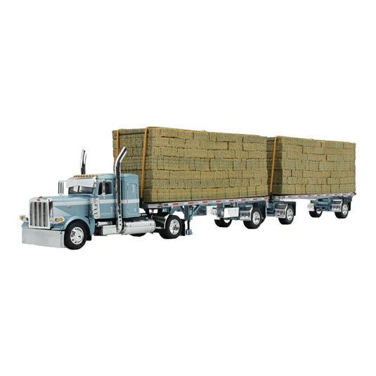 ピータービルト Peterbilt Model 389 デイキャブ 28.5インチ ユーティリティ デュアル ヘイ フラットベッドトレーラー / FIRST GEAR 1/64 ミニカー トラック模型