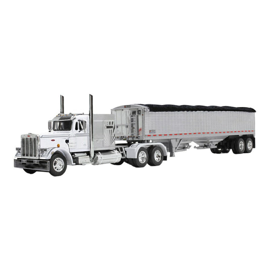 ピータービルト Peterbilt Model 359 60インチヴィンテージスリーパー 43フィート ウィルソン ハイサイドグレイントレーラー ホワイトクローム / FIRST GEAR 1/64 ミニカー トラック模型