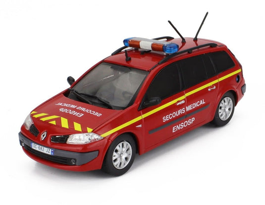RENAULTルノー メガーヌ ブレーク SW ステーションワゴン 救急 消防車 2006 レッドイエロー HACHETTE-VEHICULES-LEGERS-SAPEURS-POMPIERS COLLECTION / EDICOLA 1/43 ミニカー