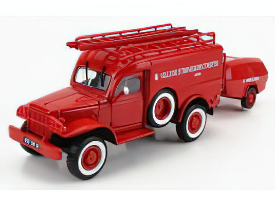 DODGE - WC54 TRUCK SCALA WITH TRAILER 1949 - FIRE ENGINE - VIGILI DEL FUOCO - FEUERWEHR - RED/EDICOLA 1/43ミニカー