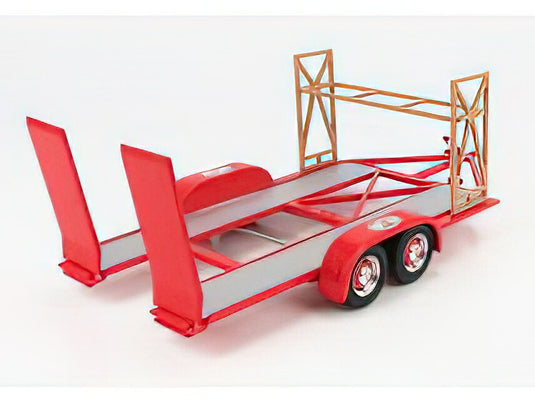アクセサリー CARRELLO TRASPORTO AUTO 2-ASSI CAR TRANSPORTER TRAILER THE BUSTED KNUCKLE GARAGE RED SILVER/GMP 1/18ミニカー