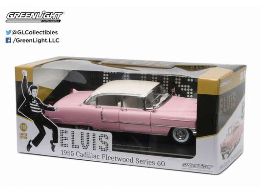 1955 Cadillac Fleetwood シリーズ60 エルヴィス・プレスリー 1935-77、ピンク/ホワイトルーフ/ Greenlight 1/18 ミニカー