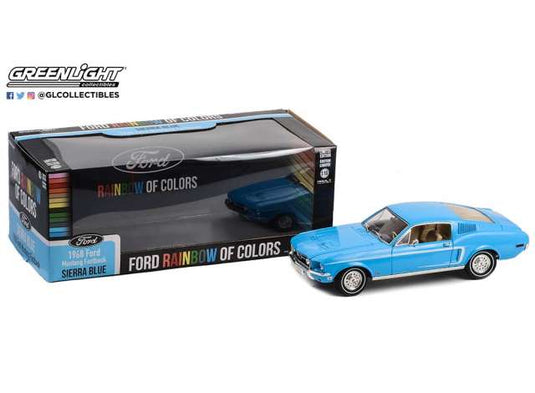 1968 Ford Mustang ファストバック Ford Rainbow Of Colors 西海岸USA特別版Mustang、シエラブルー/ Greenlight 1/18 ミニカー
