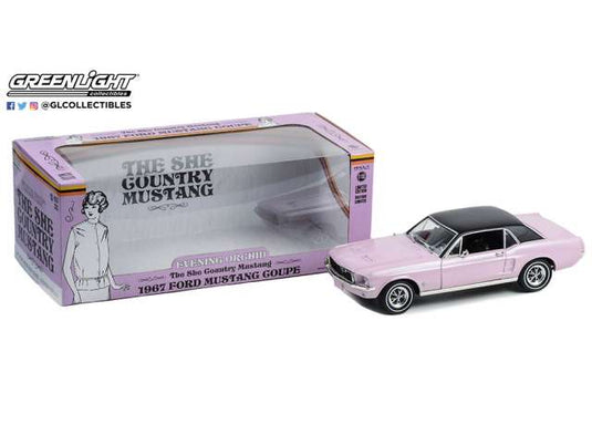 1967 Ford Mustang Coupe She Country Special Bill Goodro Ford Denver Colorado、イブニングオーキッド/ Greenlight 1/18 ミニカー