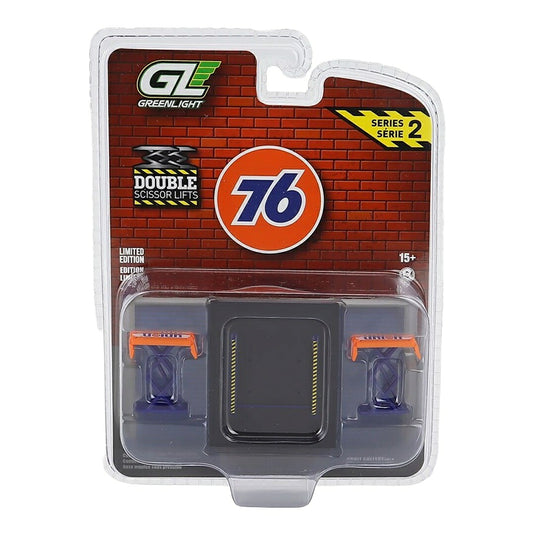 UNION 76 ガレージセット オフィチーナ ダブルシザースリフト ブルー/オレンジ ミニカー本体別売 / Greenlight 1/64 ミニカー