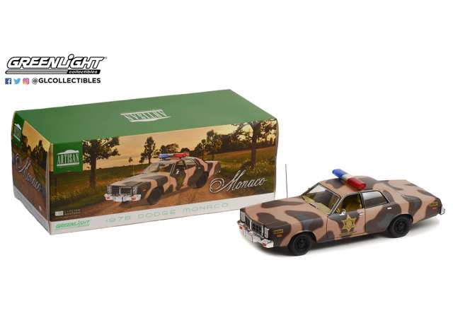 1978 Dodge Monaco Hazzard County Camouflage Sheriff、ブラウン/ライトブラウン/ Greenlight 1/18 ミニカー