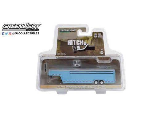 26フィート グースネック 家畜運搬トレーラー ブルー 牽引 アクセサリー / Greenlight 1/64 農機