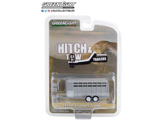 14フィート 家畜運搬トレーラー グレー 牽引 ミニカー アクセサリー / Greenlight 1/64 農機