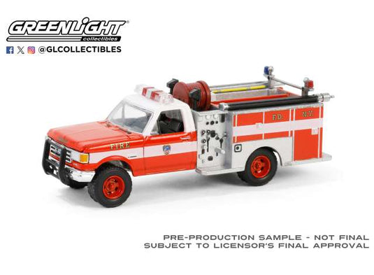 1987 フォード F-350 消防車 FDNY 160周年記念 ホワイト/レッド F-350 / Greenlight 1/64 ミニカー