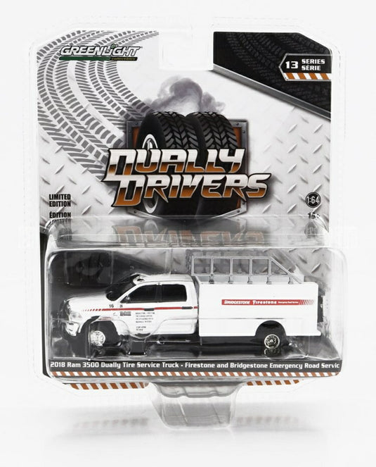 DODGE RAM 3500 ダブルキャブ FIRESTONE BRIDGESTONE ロードサービス 2018 ホワイト / Greenlight 1/64 ミニカー