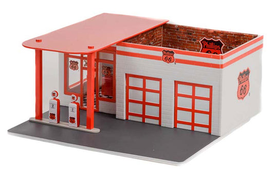 Phillips 66 ビンテージ ガスステーション ジオラマ 建物 ストラクチャー 模型 / Greenlight 1/64 ミニカー 模型