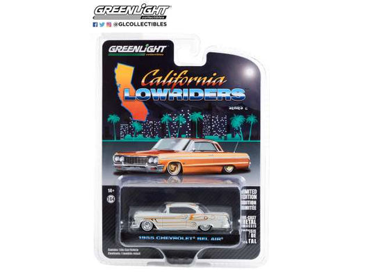 1955 シボレー ベルエア ローライダー カリフォルニア シルバー/ゴールド / Greenlight 1/64 ミニカー