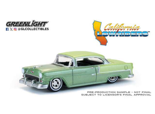 1956 シボレー ベルエア ローライダー カリフォルニア イエロー/グリーン / Greenlight 1/64 ミニカー