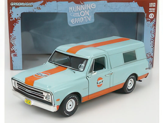 CHEVROLET C-10 ピックアップ クローズドキャンパー ガルフ 1968 ライトブルー オレンジ/ Greenlight 1/24 ミニカー