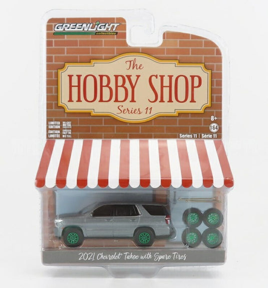 Chevroletシボレー Tahoeタホ 2021 with Spare Tiresスペアタイヤ付 Green Wheelsグリーンホイール グレーメタリック / Greenlight 1/64 ミニカー