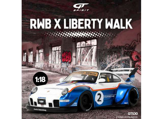 2023 RWB × リバティーウォーク ホワイト/ブルー レジンモデル ミニカー / GT SPIRIT 1/18 ミニカー
