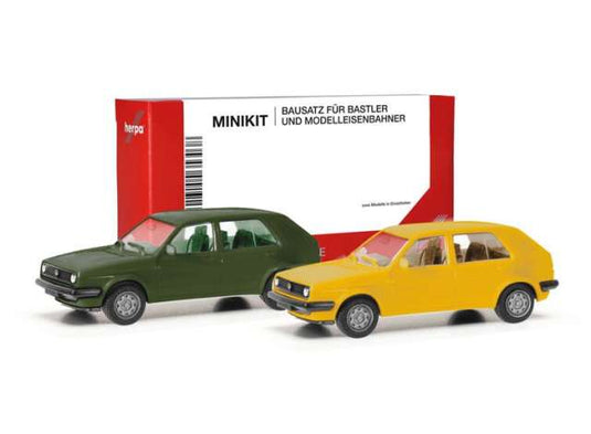 フォルクスワーゲン ゴルフ II 4ドア 2台セット グリーン/イエロー ミニキット / Herpa 1/87 ミニカー
