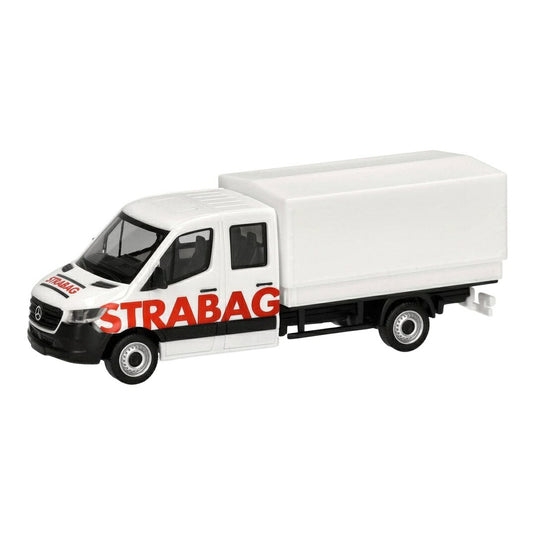 Strabag メルセデス・ベンツ スプリンター 18 ダブルキャブ フラットベッド/ターポリン / Herpa 1/87 ミニカー トラック模型