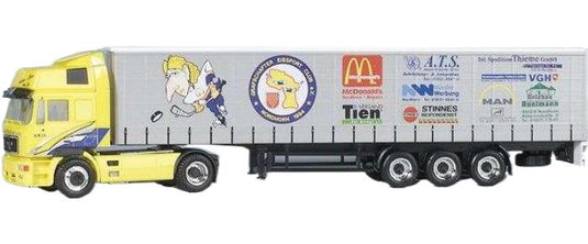 Thieme Spedition MAN F2000 HD カーテンサイドセミトレーラー トレーラー / Herpa 1/87 建設機械模型 工事車両