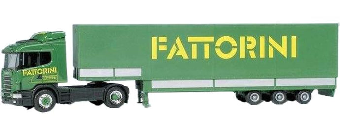 Fattorini Scania 124 ジャンボカーテンセミトレーラー トレーラー / Herpa 1/87 建設機械模型 工事車両