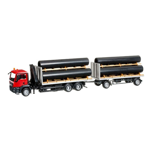 MAN TGS M フラットベッドトレーラー クレーン付き / Herpa 1/87 ミニカー トラック模型