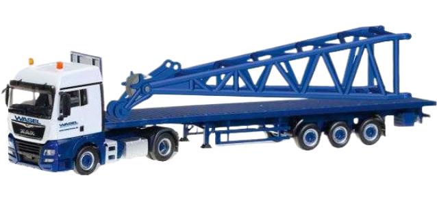 Wasel トラックモデル MAN TGX XLX フラットベッド モバイルクレーン / Herpa 1/87 建設機械模型 工事車両