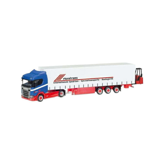 Herpa Riwatrans Scania CR 20 ND 6x2 カーテン式セミトレーラー リアフォークリフト付き 307895/ Herpa 1/87  模型