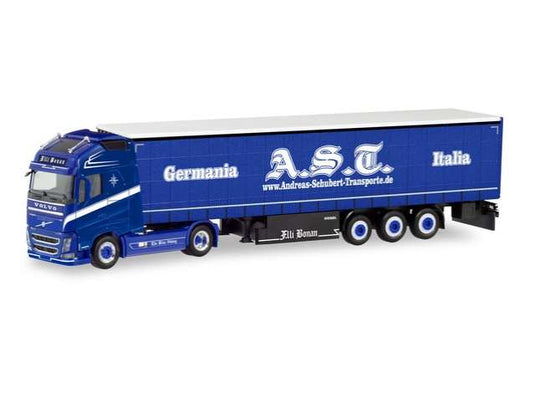 Volvo FH GL XL カーテンキャンバス セミトレーラー AST シュベルト イタリアF.lli ボナン ブルー/Herpa 1/87ミニカー