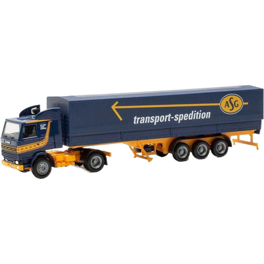 スカニア 142 カーテンタイプ トラック トレーラー / Herpa 1/87 建設機械模型 工事車両