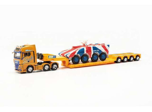 MAN TGX GX 6x2 T.Sz. + GTK ボクサー イングランド スピッツィオン シュタイネル イエローレッドブルーホワイト/Herpa 1/87ミニカー