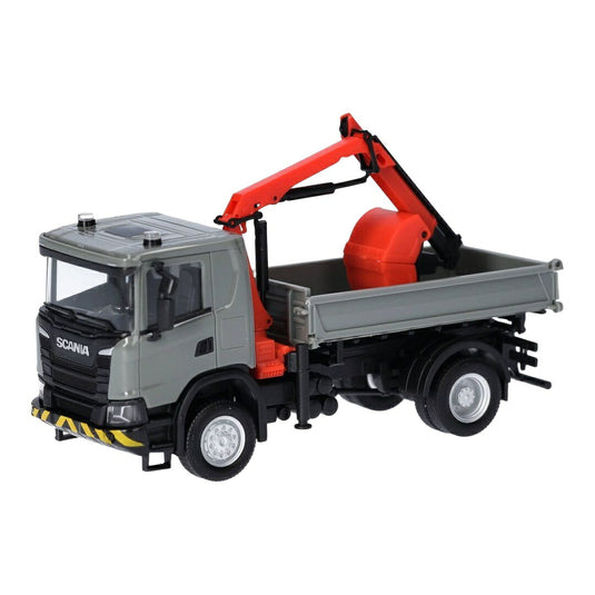 スカニア XT17 3方向ダンプ ローディングクレーン グレー 建設車両 重機 / Herpa 1/87 トラック模型