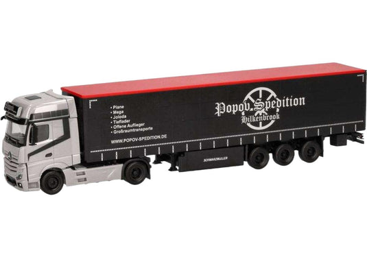 Popov Spedition Mercedes Benz Actros L Gigaspace カーテンサイドセミトレーラー トレーラー / Herpa 1/87 建設機械模型 工事車両